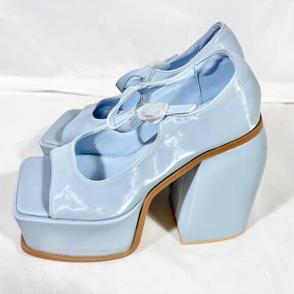 Ocho Toros Platform Heels Women 7.5 Tampico Baby Blue T-Strap Chunky Mary Jane - Picture 8 of 16
